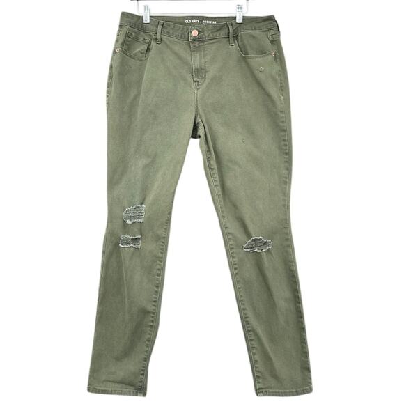 Old Navy Rockstar Distressed Olive Green Mid-Rise Skinny‎ Jeans Size 16 - Picture 1 of 7